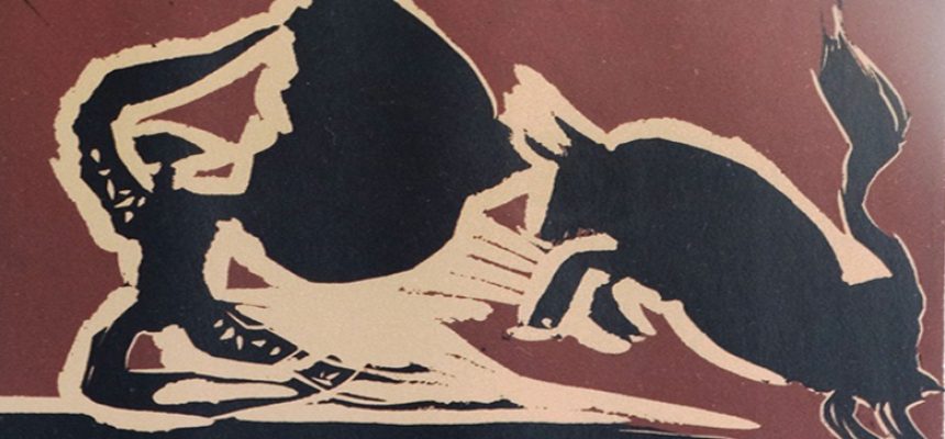 Pablo Picasso. Toro acudiendo a la capa. Linóleo.